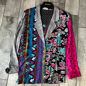 Vintage 1980s Surya blazer jacket mixed print sequin multi patch rayon medium